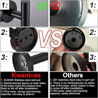 12 Pieces Matte Black Bathroom Hardware Accessories Set Hand Towel Ring 16&23.6 inch Round Towel Bar Toilet Paper Holder Towel Hooks 4 Pieces SUS 304 Stainless Steel,Heavy Duty,Wall Mounted