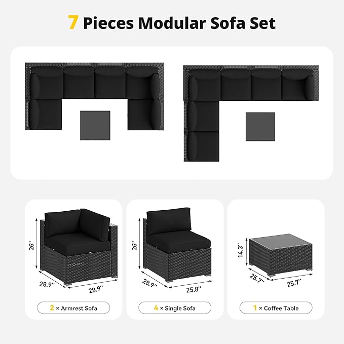 Aoxun Patio Furniture Set, 7 Piece Outdoor Sectional Sofas