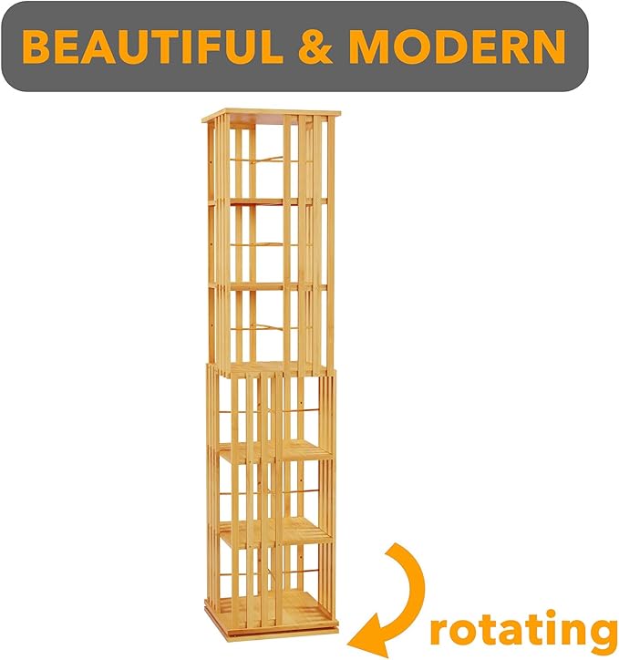 SpaceAid 6 Tier Rotating Bookshelf Tower, Bamboo Spinning Book Shelf, Revolving