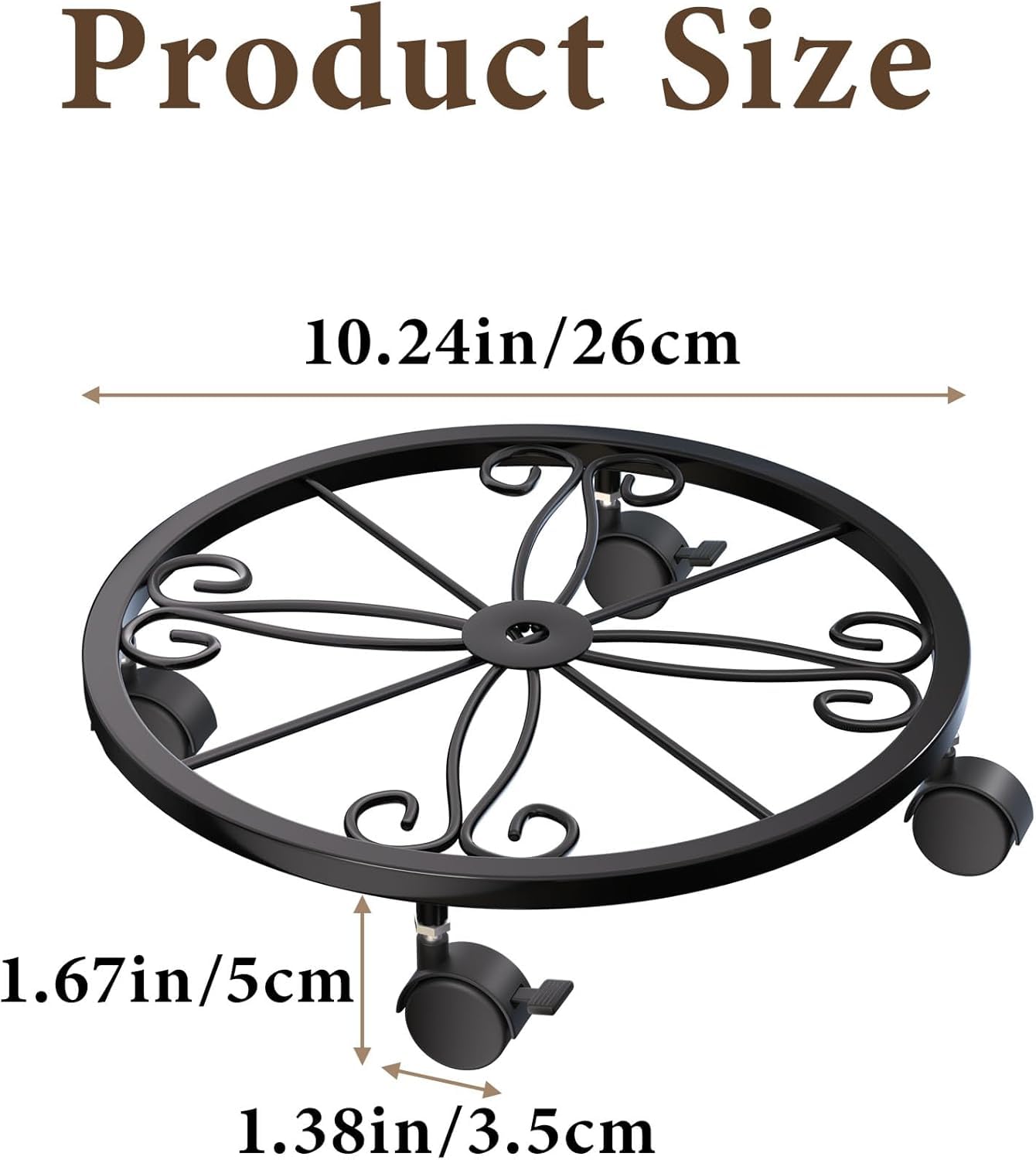 KOOKASHOP 2-Pack Plant Caddy with Wheels - Plant Stand with Wheels, 360° Lockable Plant Rollers Plant Dolly, 10.24" Plant Tray with Casters for Indoor and Outdoor, Black
