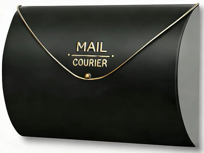 Black Wall Mount Mailbox for Outside,Waterproof Metal Mailboxes with Rust-Proof Galvanized Steel,Large Capacity Envelope Mailbox for House,12.99 x 10.35 x 3.5 Inch