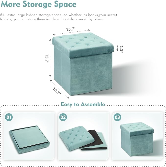 B FSOBEIIALEO Storage Ottoman Cube Velvet Tufted Folding Ottomans Footstool
