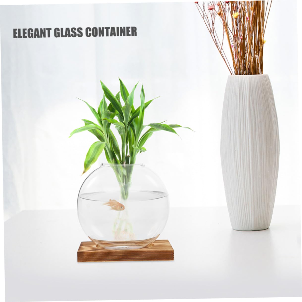 DOITOOL 2pcs Hydroponic Plant Glass Vases with Wooden Base, Small Propagation Jars for Indoor Greenery, Retro Style Desk Flower Pots for Home Office Décor