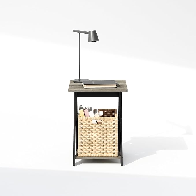 Furinno TIDUR Night Stand, Open Shelf Design X-Legs Nightstand, Criss-Crossed