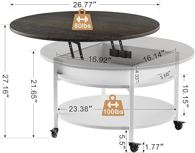 FABATO Round Lift Top Coffee Table