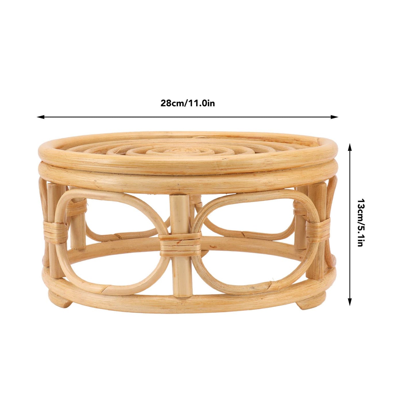 Round Plant Stand, Rattan Wicker Circle Pedestal Round Riser Plant Stand, Flower Pot Stands for Indoor Plants, Handmade Rattan Planter Stand for Home Kitchen Tabletop Decor (L)