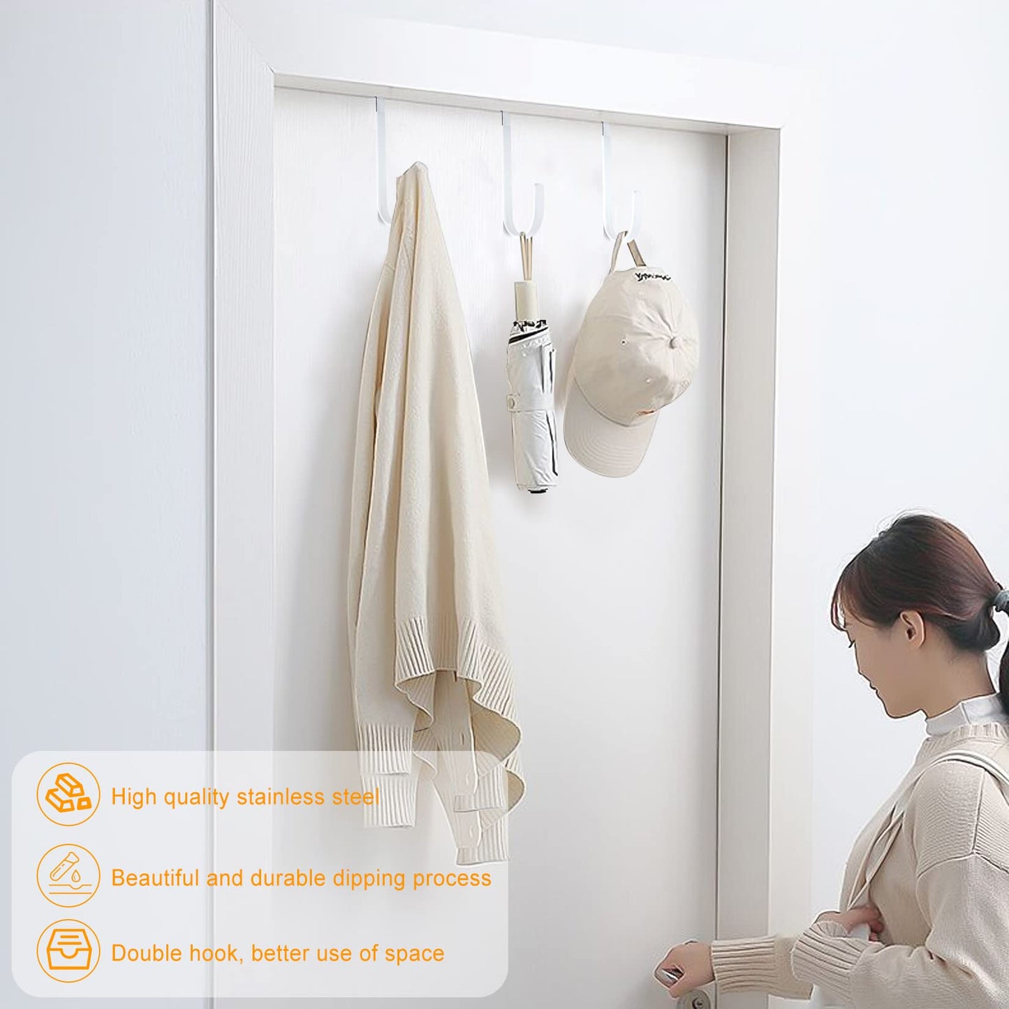 Manesi Double Sided Over The Door Hooks for Clothes. Over The Door Hanger Hook Set of Four. Towel Hanger for Bathroom, Wreath Hook, Coat Rack Hat Organizer or Plant Hooks for Ceiling 4 Pack