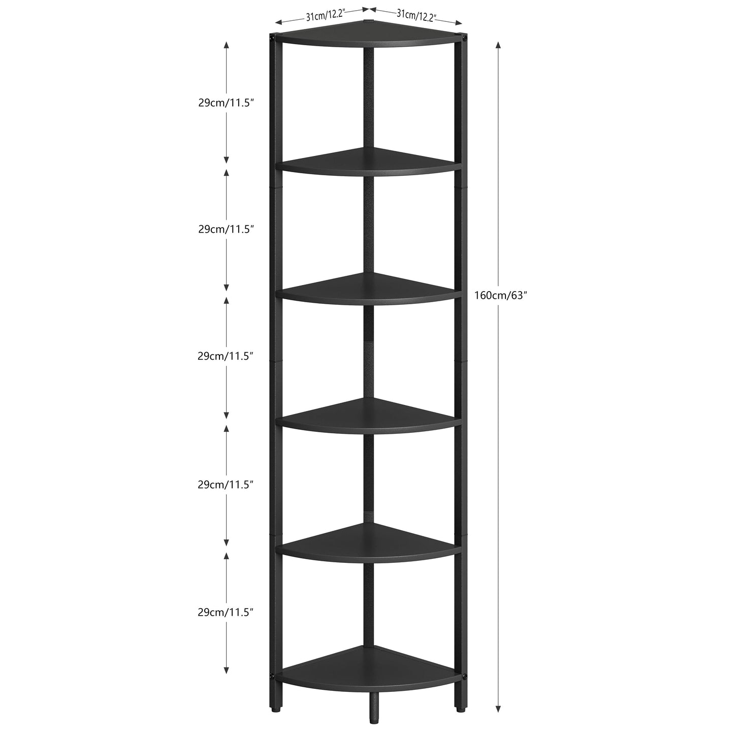 IRCPEN 6 Tier Corner Shelf 63.1" Tall Corner Shelves Stand Ladder Shelf Standing Bookshelf Organizer Display Rack Bookcase Plant Stand Industrial Rustic Style for Living Room Bedroom Black CS-001BW