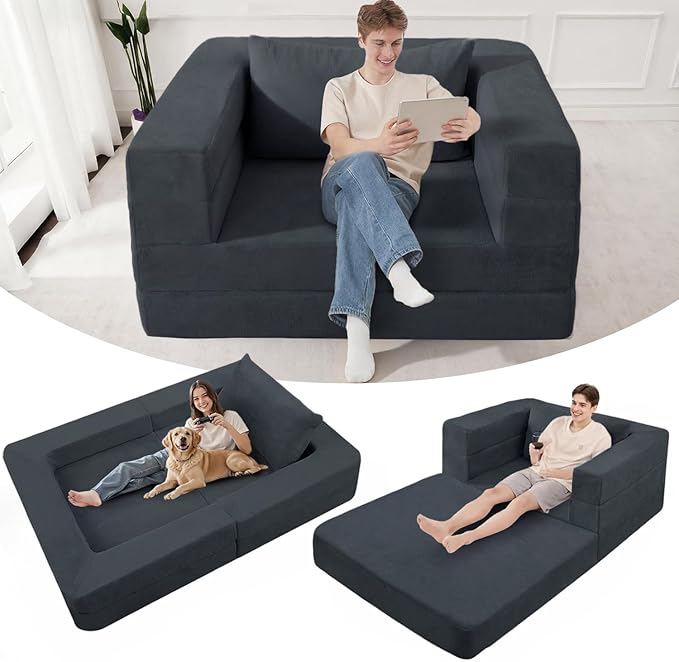Futon Sofa Bed with Pillow, 3-in-1 Sleeper Sofa Bed with Removable Cover