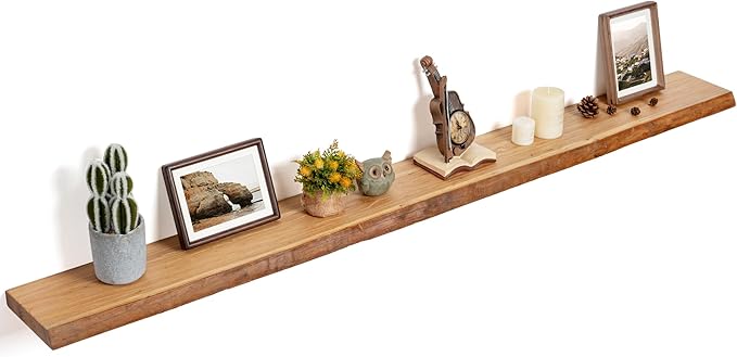 Floating Shelves for Wall Decor, Rustic Solid Elm Wood Live Edge Floating