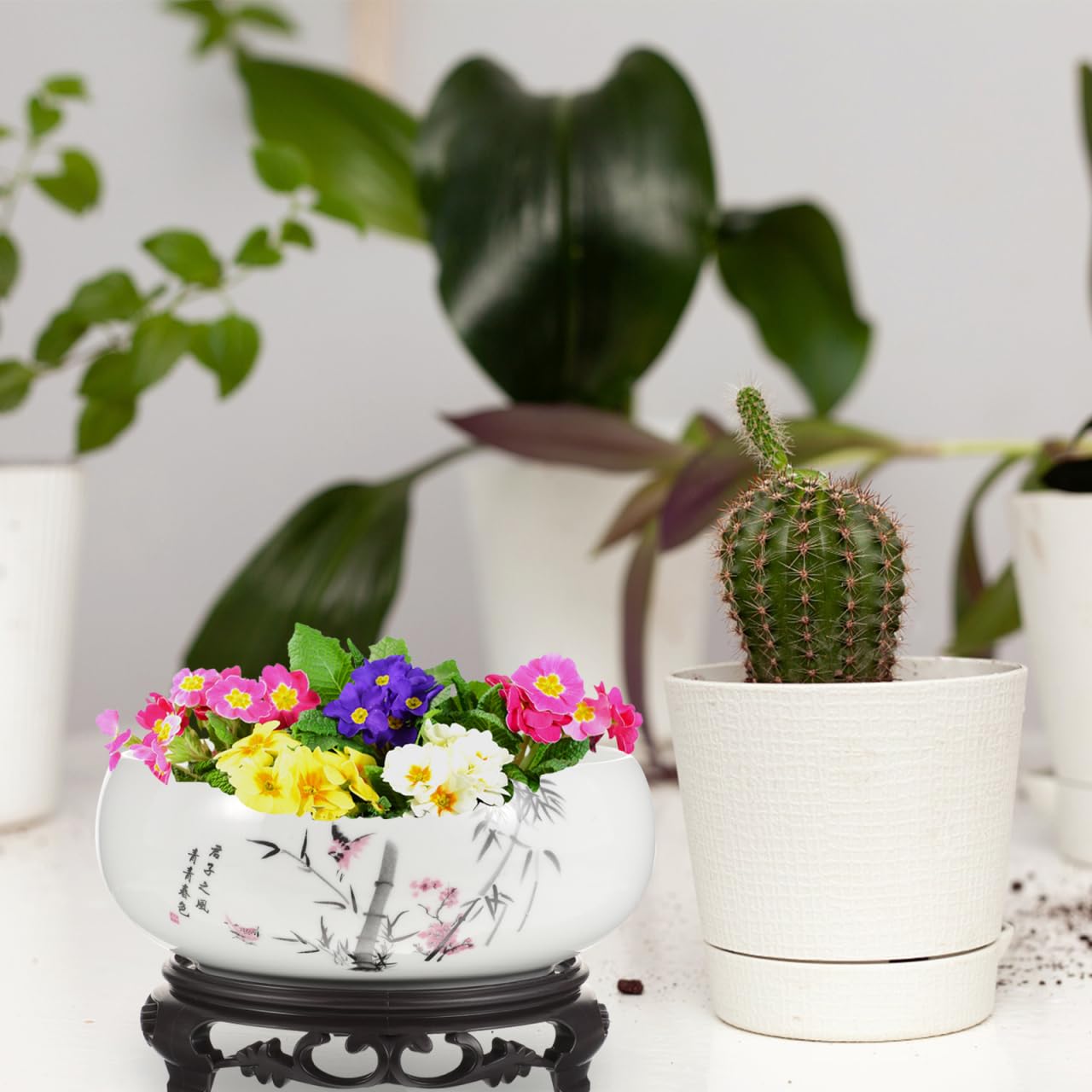 Toddmomy Hydroponic Ceramic Flowerpot Plant Pots Indoor Planters Indoor Ceramic Water Lily Bowl Vase Garden Flower Pot Ceramic Plant Pot Garden Bowl Orchid Pot Betta Fish Money Ceramics