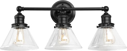 Design House Augustin Vanity Light, 3-Light, Seeded Glass Warm Glow, Dimmable, Up/Down Glow, Easy Installation, E26 Socket, Black, 25.9 in L x 8.3 in D x 11.1 in H, 589036-BLK