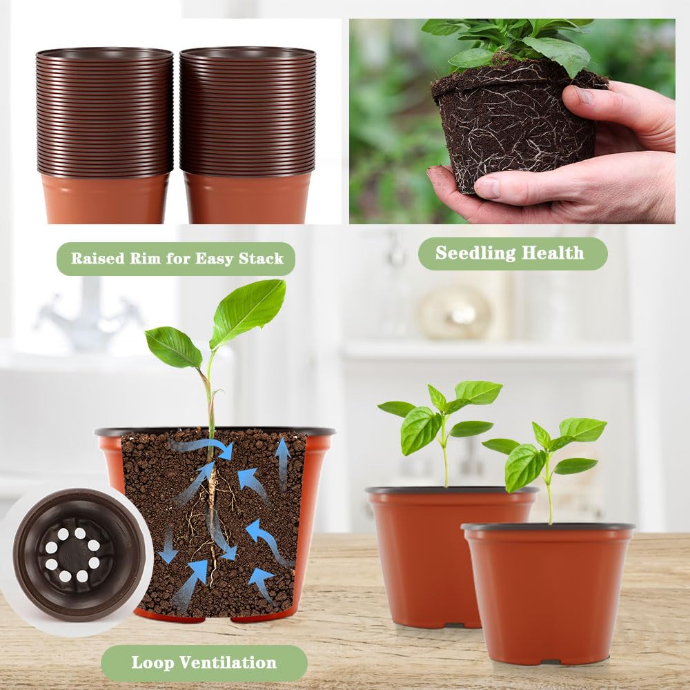 Bluckincle 100 Pcs 4 Inch Plant Nursery Pots and 8 Pack 4.7 Inch Plant Pots Indoor Outdoor