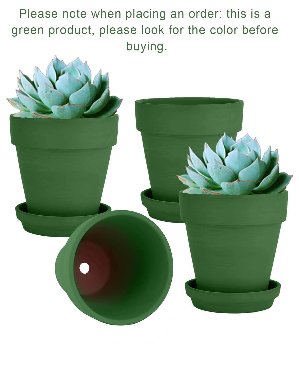 vensovo 6 Inch Green Terracotta & Clay Pots for Plant with Saucer - 4 Pack Medium Terra Cotta Planter with Drainage Hole, Flowerpot for Indoor Outdoor Plants, Crafts, Wedding Favor