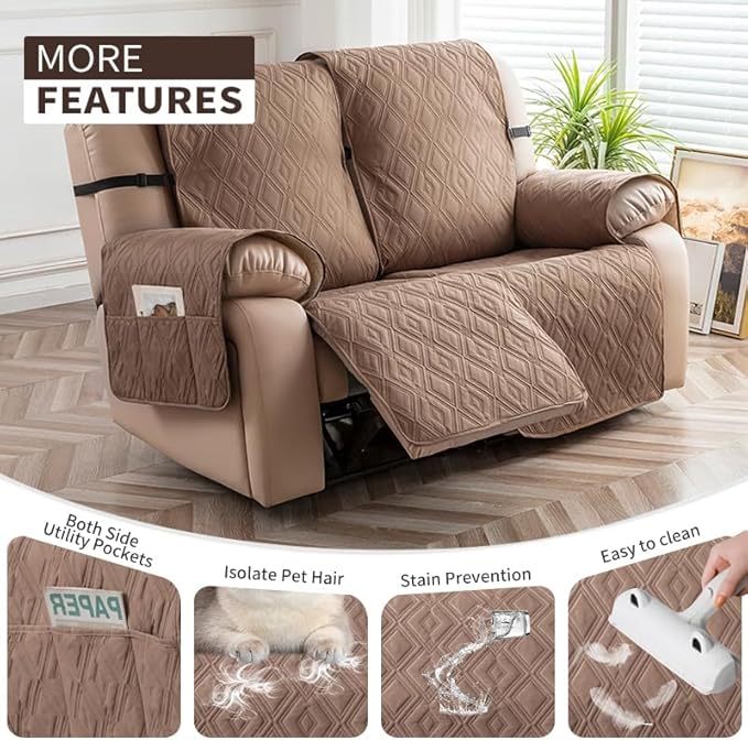 Genina Waterproof Loveseat Recliner Cover Non-Slip, Sofa Cover