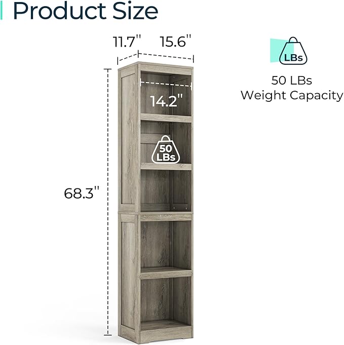 LINSY HOME 5-Shelf Bookcase, Narrow Bookshelves Floor Standing Storage Shelves