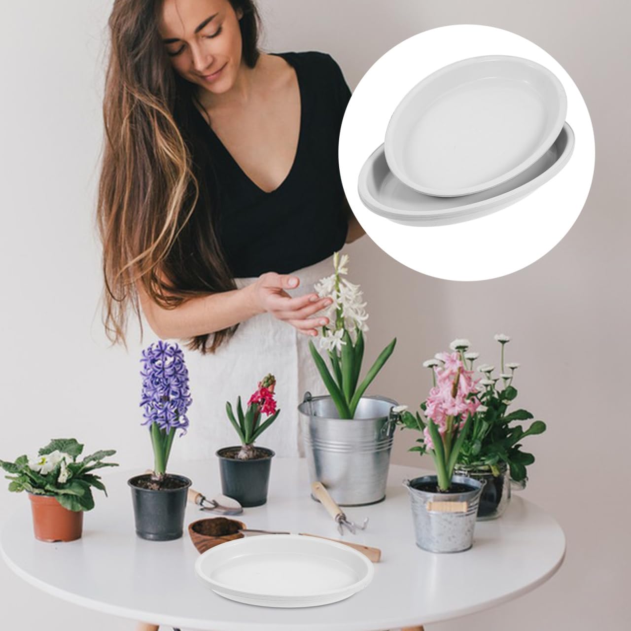 BESPORTBLE 4-Pack Oval Plastic Plant Saucers 11.22X7.28In Water Drip Trays for Indoor Outdoor Flower Pots Decorative Planter Base Trays