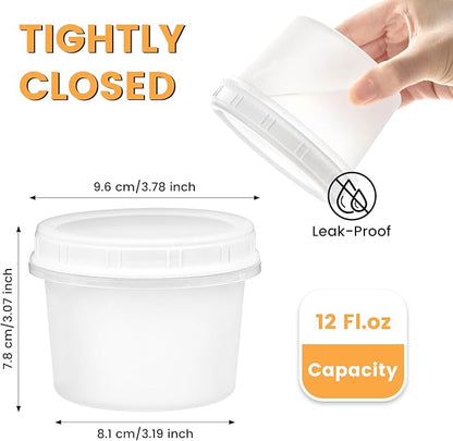 TUZAZO 12 Pack - 12 Oz Food Storage Containers with Screw Lids, Airtight Plastic Small Freezer Storage Container for Ice Cream, Overnight Oats, Snack, Soup, Portion and Meal Prep Container