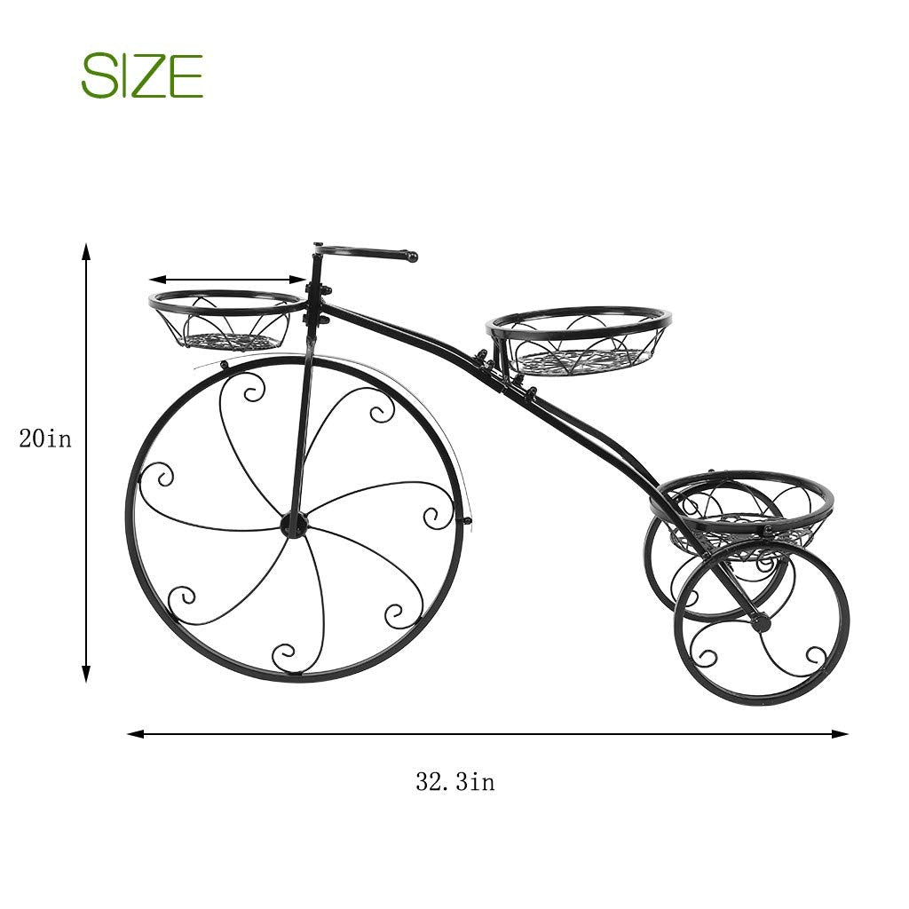 ETHY, Black ,32.3x20x9.4in Tricycle Plant Stand Flower Pot Cart Holder Ideal for Home Garden and Patio,Great Gift for Plant Lovers, Housewarming, Mother’s Day - Parisian Style