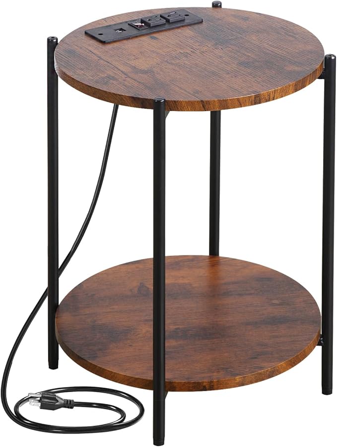 Gawicpy 2 Tier Round Side Table, Folding End Tables Coffee Table Simplistic