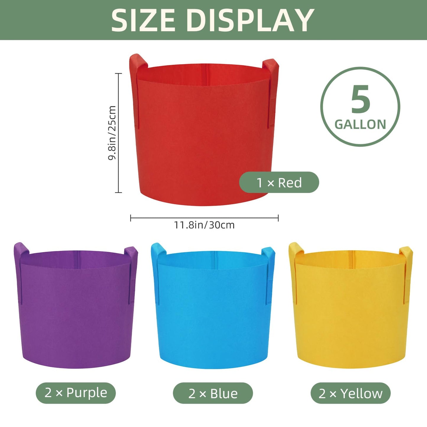 LITLANDSTAR 7-Pack 5 Gallon Colorful Grow Bags, Thickened Nonwoven Plant Fabric Pots with Handles, Heavy Duty Garden Planting Bag for Vegetable, Herbs & Flowers, Come with 4 Colors