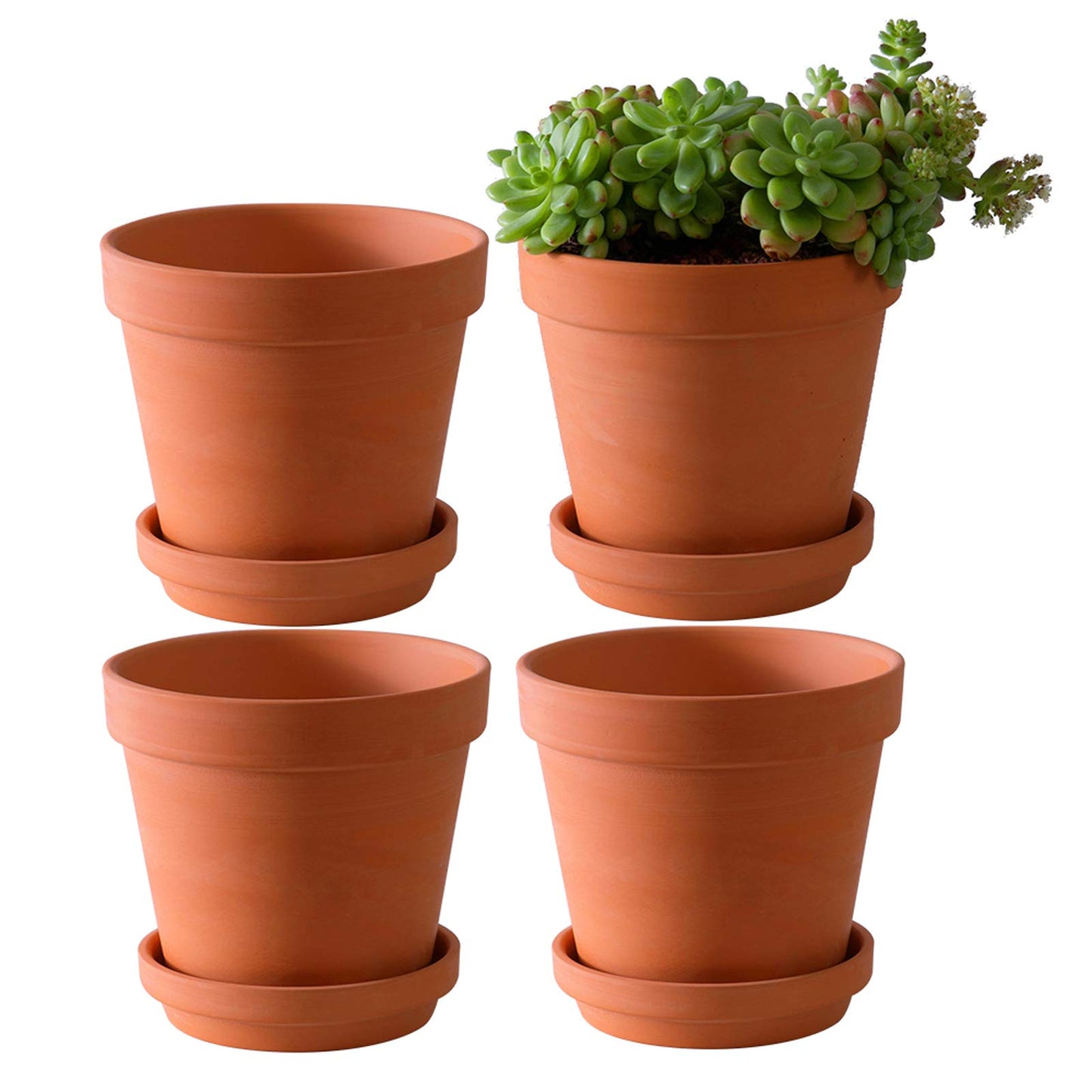 Yishang Large Terra Cotta Pots with Saucer- 4 Pack Large 6'' Terra Cotta Plant Pot with Drainage Hole, Flower Pot with Tray, Terracotta Pot for Indoor Outdoor Plant