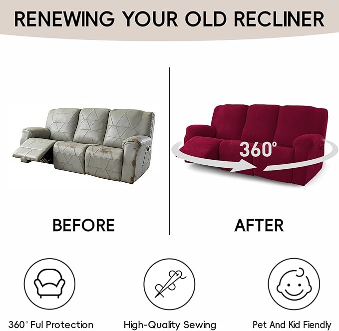 5-Piece Recliner Sofa Covers, Stretch Geometric Strokes Jacquard Recliner Sofa