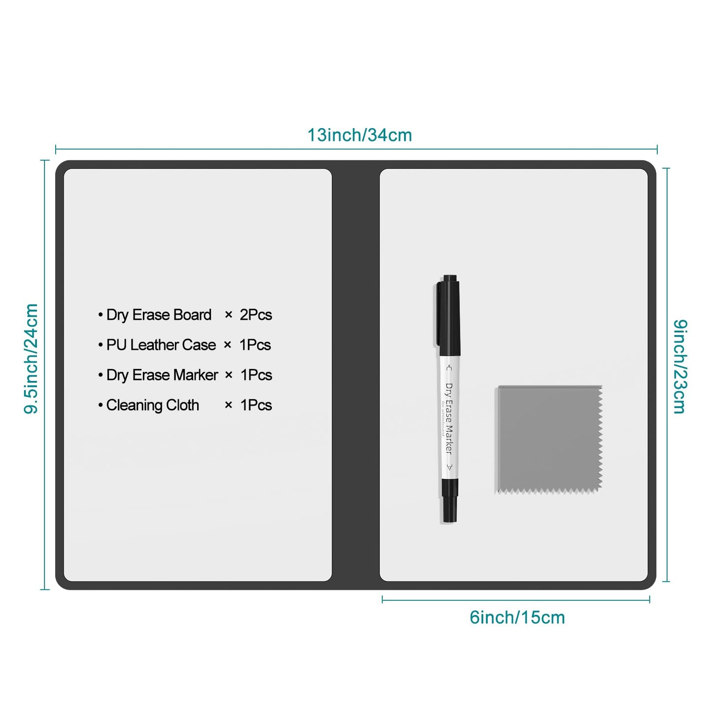 Portable Dry Erase Board,Reusable Whiteboard Notebook, Double-Sided White Board PU Cover 9.5"x6.6" with Marker,Wipe Cloth (Coffee Brown)