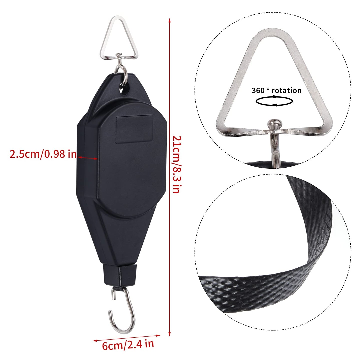 SUMERSHA 6 Pack Plant Pulley Hanger Retractable Plant Hanging Basket Hooks Adjustable Rope Heavy Duty Plant Hanging Pulleys for Garden Baskets Pots, Black