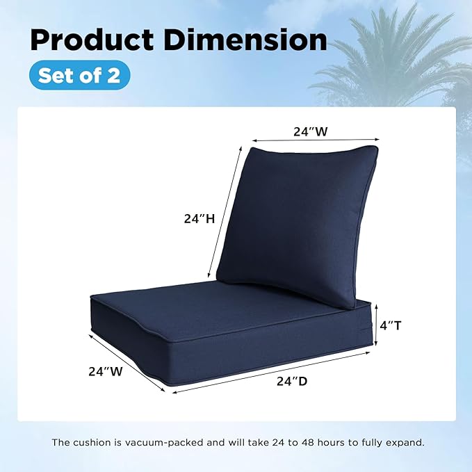 Sunbrella Outdoor Deep Seat & Back Cushion Set, 24 x 24 Inch Water Repellent