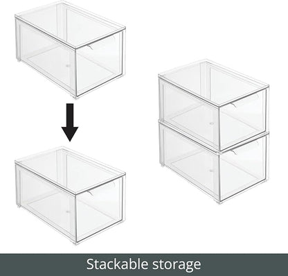 mDesign Plastic Stackable Bathroom Storage with Pull Out Bin Organizer Drawer for Cabinet, Vanity, Shelf, Cupboard, Cabinet, or Closet Organization - Lumiere Collection - Clear