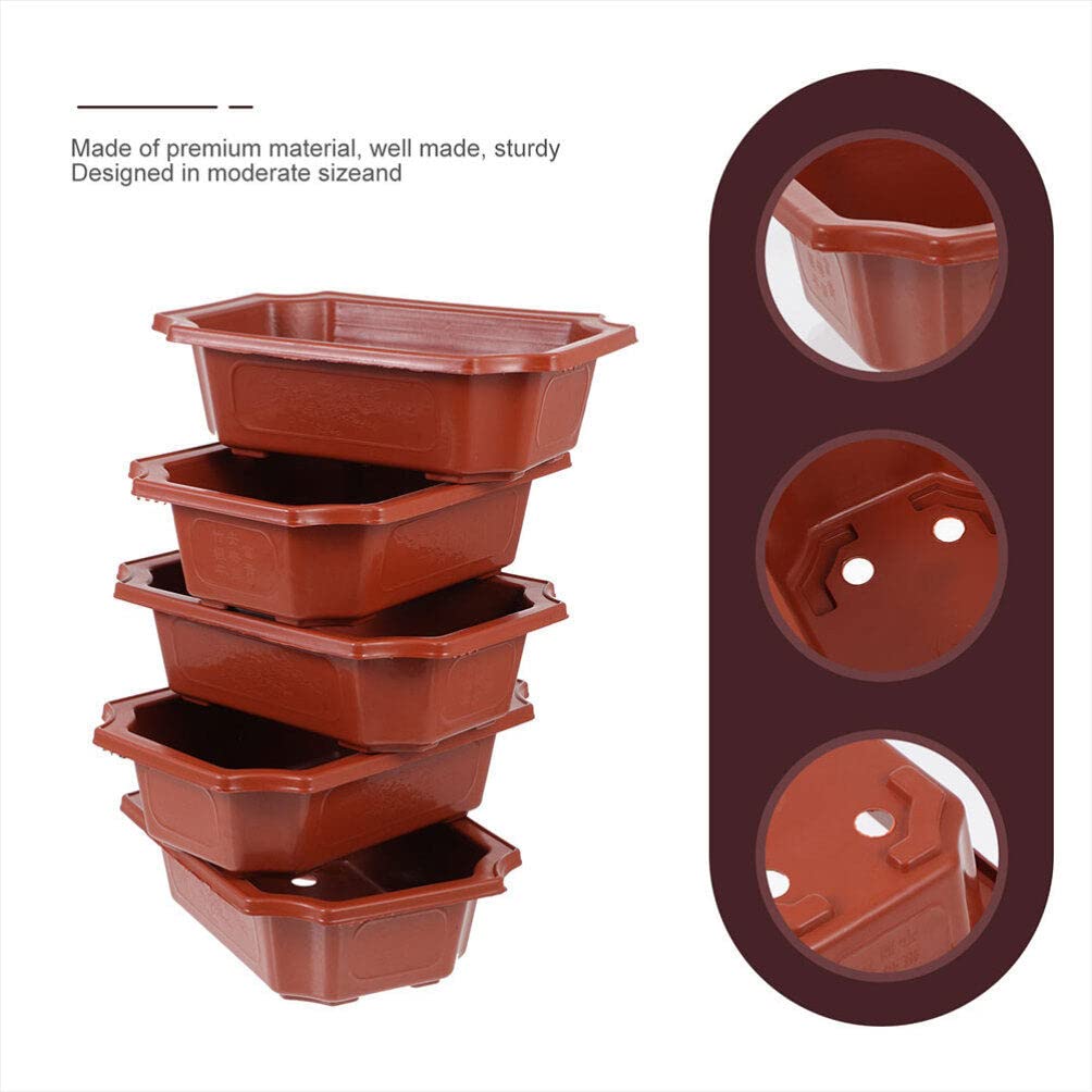Healeved 10Pcs Small Bonsai Pot with Drainage Holes 6.3in X 4.6in Rectangular Bonsai Training Pots Plastic Flowerpot for Indoor Succulents Cactus Plants Growing Planter for Garden