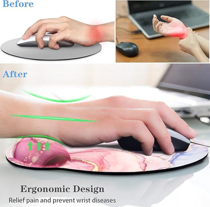 WAVEYU Pink Golden Marble Mouse Pad with Wrist Support, Mouse Mat for Women Non-Slip Rubber Base Mousepad for Desk Laptop Gaming Working Computers Easy Typing & Pain Relief