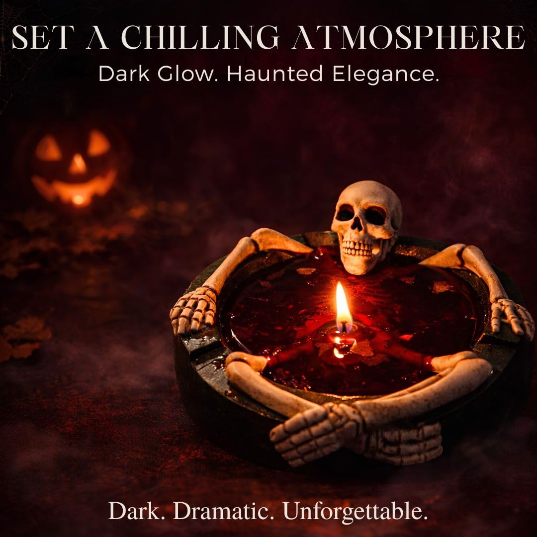 Skeleton Halloween Scented Candle, 13.5oz (385g) Spooky Decorative Skull Bowl Candle, Soy Wax Blend with Cotton Wick, Gothic Halloween Home Decor Centerpiece – Paris in Reverse Scent