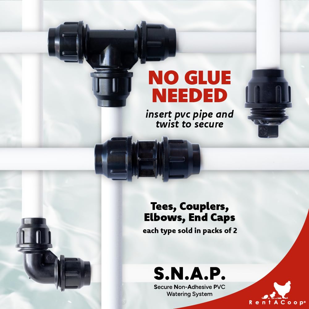 RentACoop Glueless Shut-Off Valve Kit Compatible with S.N.A.P PVC Watering System for 1/2" Schedule 40 PVC Pipe - Great for Chickens, Poultry, and Other Animals