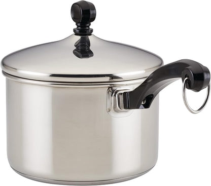 Farberware Classic Series Stainless Steel Sauce Pan with Lid, 3-Quart, Stainless Steel Pans, Induction Cookware