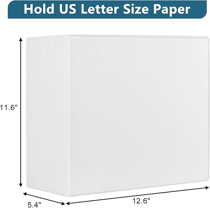 5-Inch 3 Ring Binder, Standard 5" Slant-D Ring Binder Fit Letter Size Paper, Presentation View Binders, White, 6-Pack
