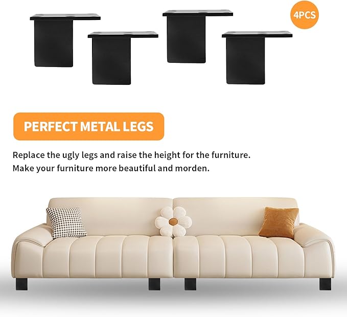 4Pcs 2Inch Metal Furniture Legs, Square Metal Cabinet Support Foot