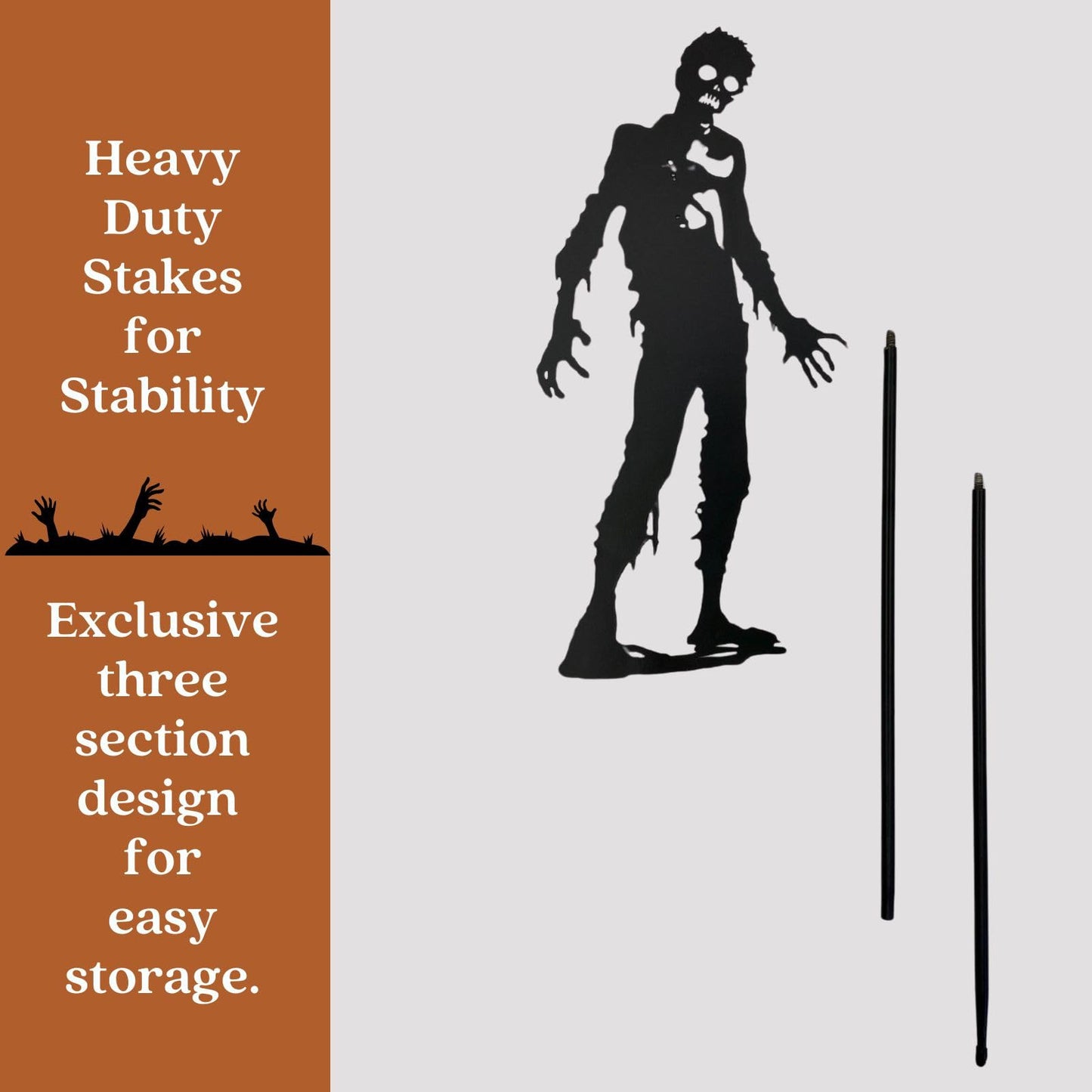 Clovers Garden 42" Tall Zombie Solid Metal Yard Stake (SET of 2) Halloween Outdoor Lawn Decoration Scene - Durable Weather Resistant Spooky Silhouette