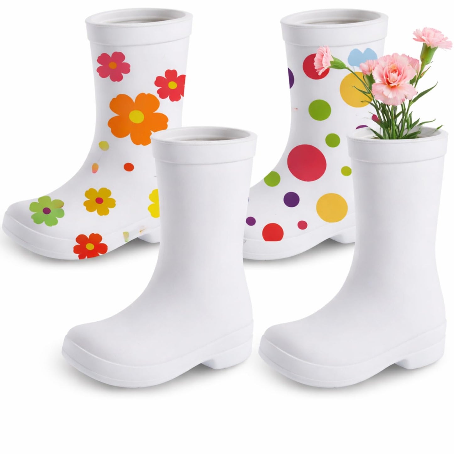 Yerliker 4 Pcs Mini Spring Boot Vase 5.91'' Tall DIY Boot Ceramic Planter White Finish Flower Vase Centerpieces with Palette Paintbrush Pigment for Indoor Outdoor Home Room Office Decor