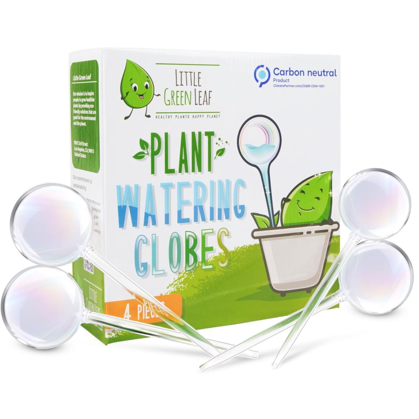 Little Green Leaf Automatic Plant Watering Globes Self Watering Planter Inserts (Set of 4) | Hands Free Clear Glass Bulbs | Planter Spikes to Support Indoor & Outdoor Plant Health (200ml)