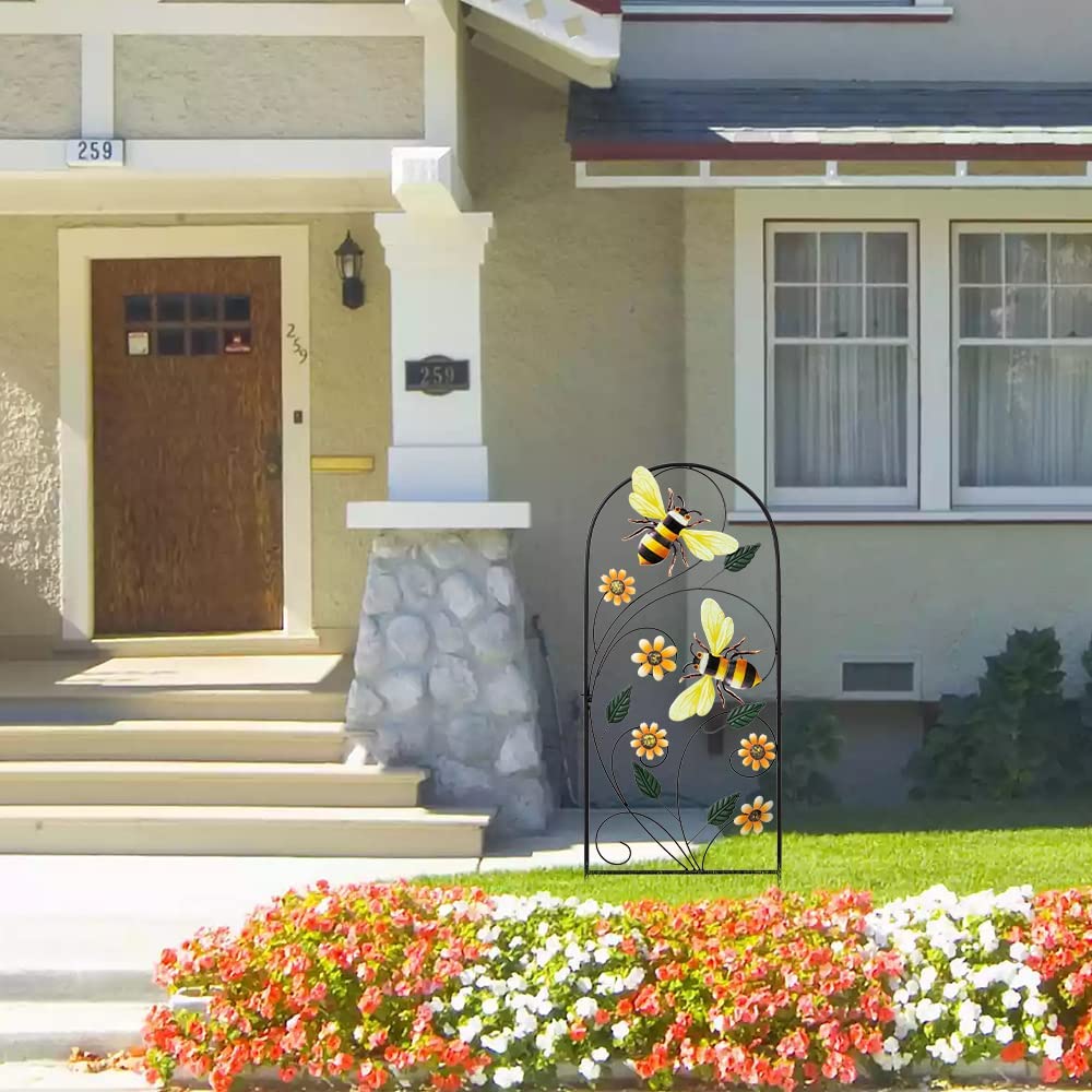 Garden Decor for Outside, YEAHOME 33 Inch Decorative Garden Stakes with Flowers Bees, Metal Spring Garden Decorations Yard Art for Outdoor Patio Yard Lawn Backyard