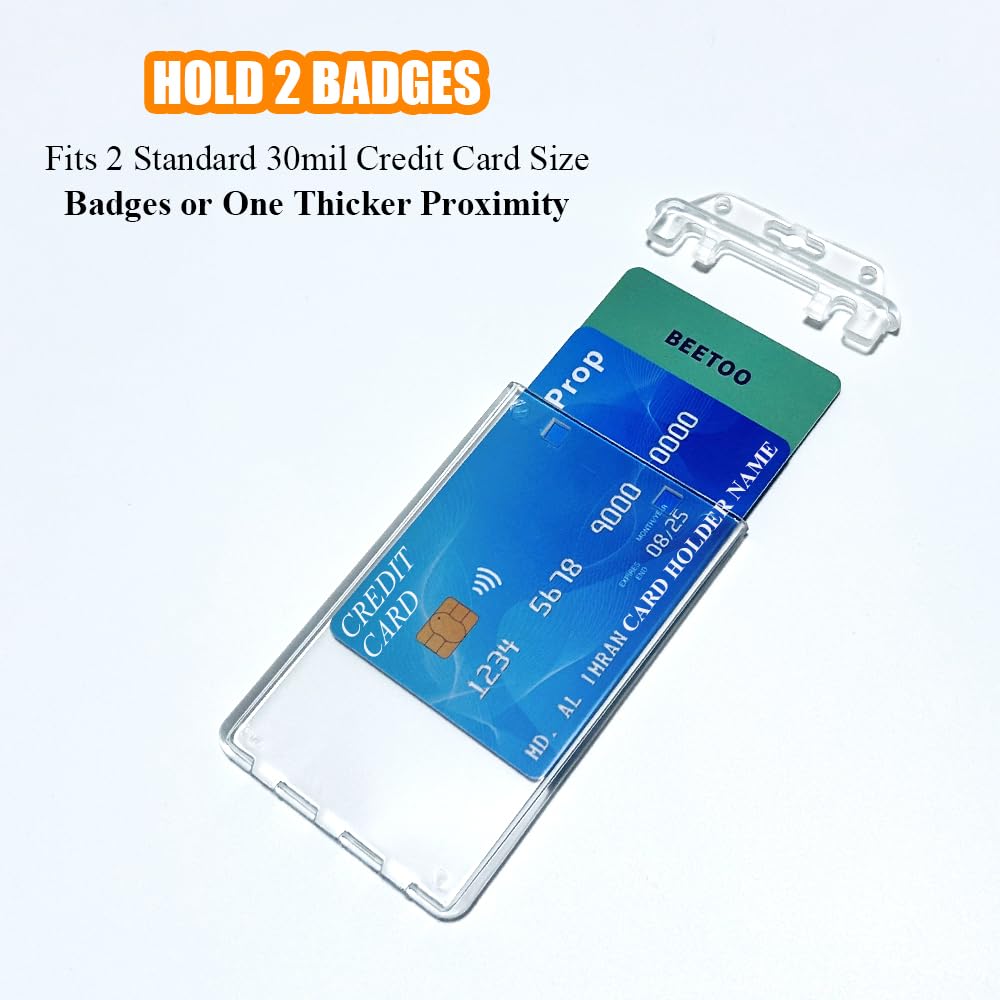 Bulk 50 Pack Permanent Locking Hard Plastic ID Badge Holder-Vertical Clear Heavy Duty Protector Secure Case Holder for Passes Access Office Student IDs Proximity RFID One or Two I'd Cards by BETOOM