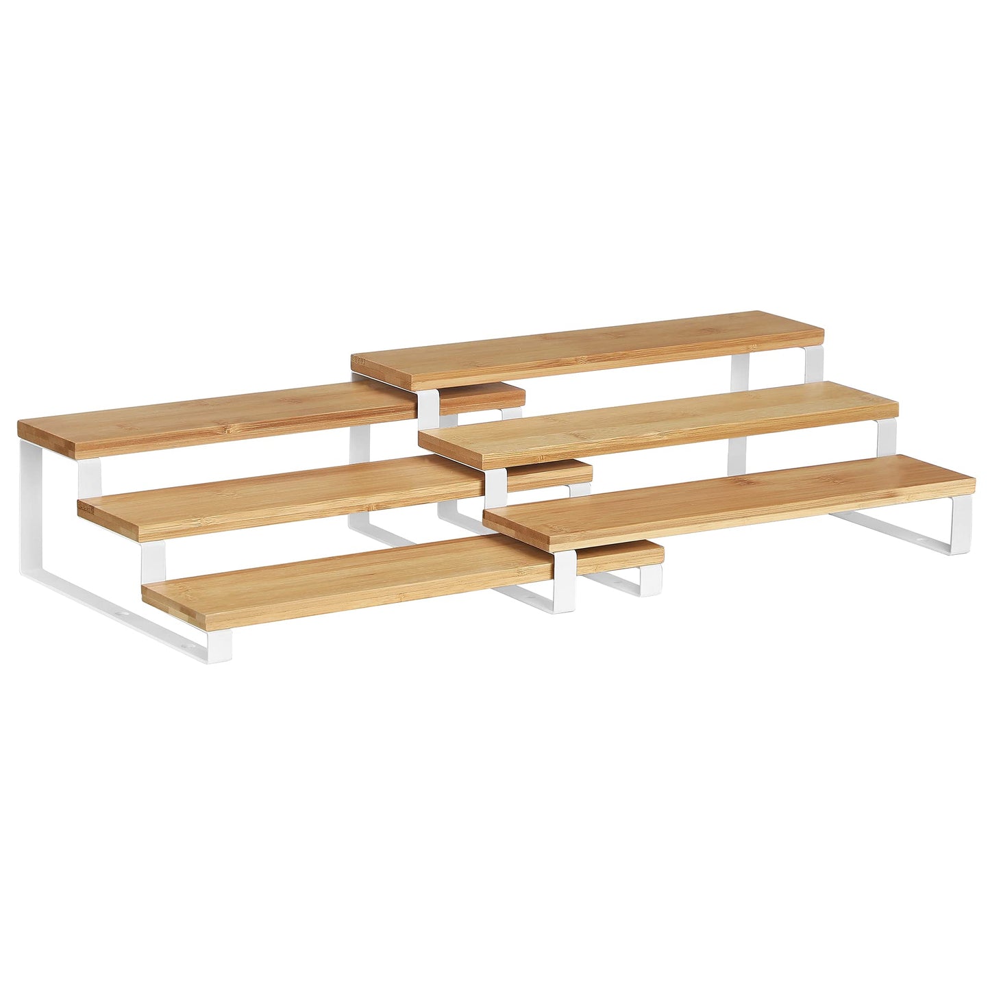 SONGMICS Display Risers, Set of 2 Engineered Wood Perfume Organizer Stand, 3-Tier Cupcake Stand Holder, Spice Rack, Shelf Risers for Figures, Dessert Shelves, Natural Beige and Cloud White UKCS016N02