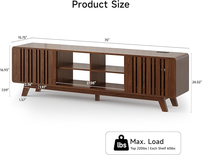 ONBRILL 70-Inch TV Stand for TVs up to 80 Inch, Mid-Century Modern Television