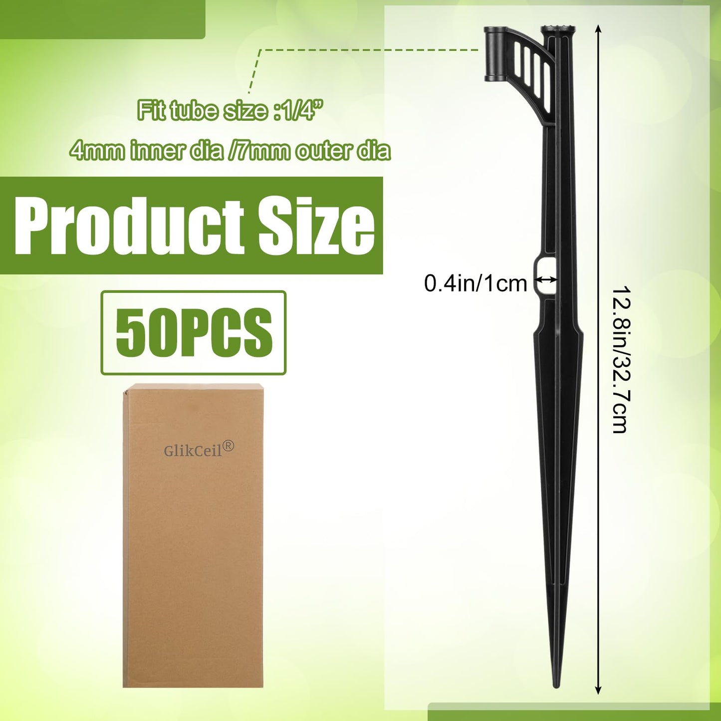 GlikCeil 50 Pcs 12.8" Irrigation Drip Support Stakes 1/4 Inch Tubing Hose Holder Adjustable Riser Drip Lines Ground Stakes for Micro Sprinkler Gardens Irrigation Supplies