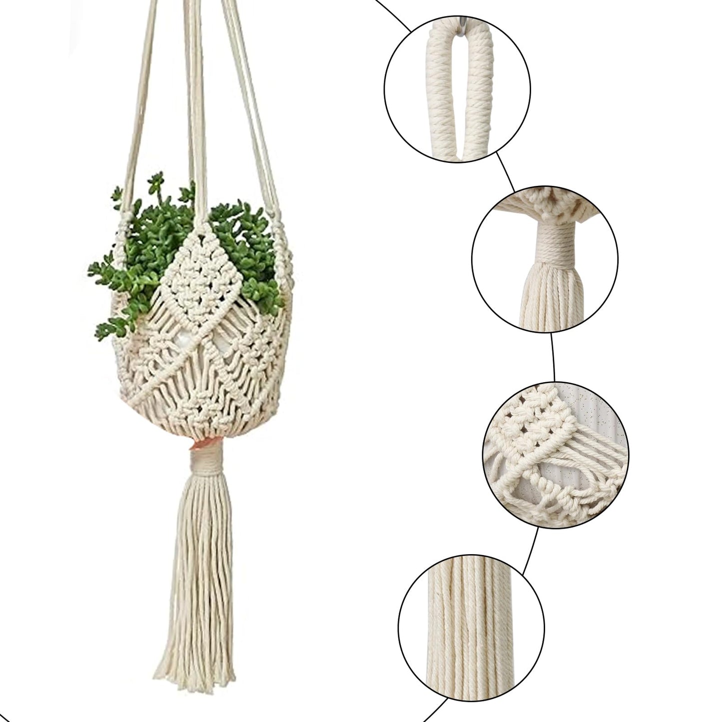 verkelly 2 Pack Macrame Hanging Planters with Patterns - Stylish Plant Hangers Crochet Boho Plant Holder Hanging Plant Basket for Up to 6 Inch Pots(White)