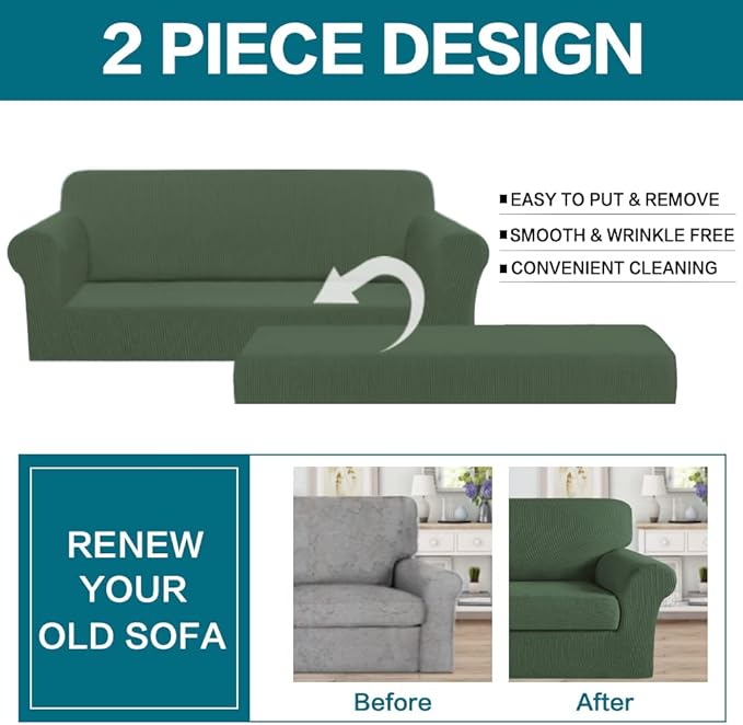 Turquoize Stretch Sofa Slipcover 2 Pieces Sofa Cover Couch Cover