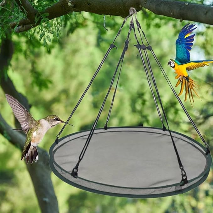 Bird Seed Catcher Tray for Hanging Bird Feeder, Large Outdoor Platform Tray with Adjustable Hanging Hoop, Deep Birdseed Holder for Hummingbird and Bee Feeders in Garden, Lawn, Backyard (S)