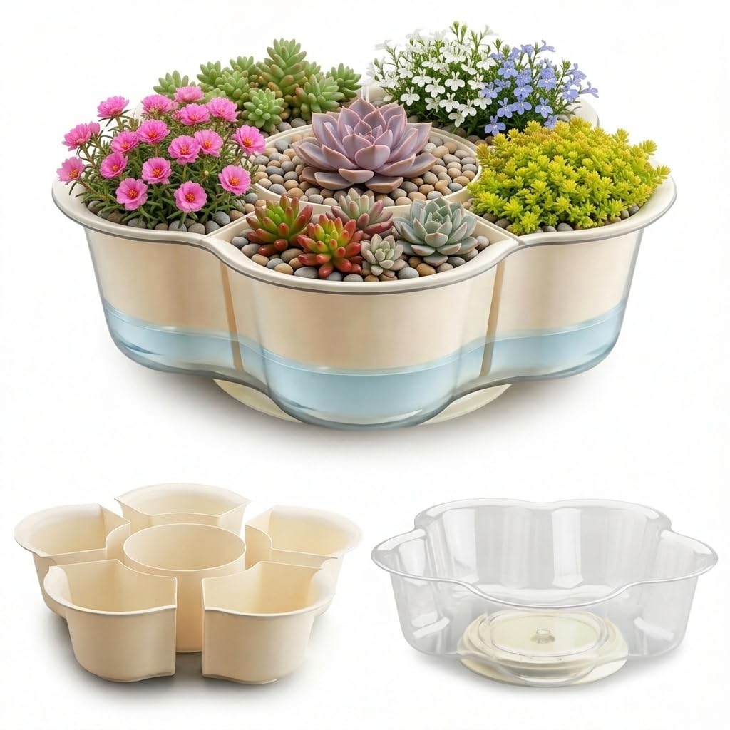 Plant Pots Indoor, 2 Pack Rotating Flower Pots with Drainage Holes & Clear Saucer (12 Small Bonsai Nursery Pots) Visible Water Level Bottom Watering Cactus Herbs Succulent Pots Planters Gardening Gift